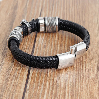 Fashion Religious Christianity Cross Bangles with Charms Chakra Men Classic Punk Leather Bracelet Male Braided Multilayer Bracel